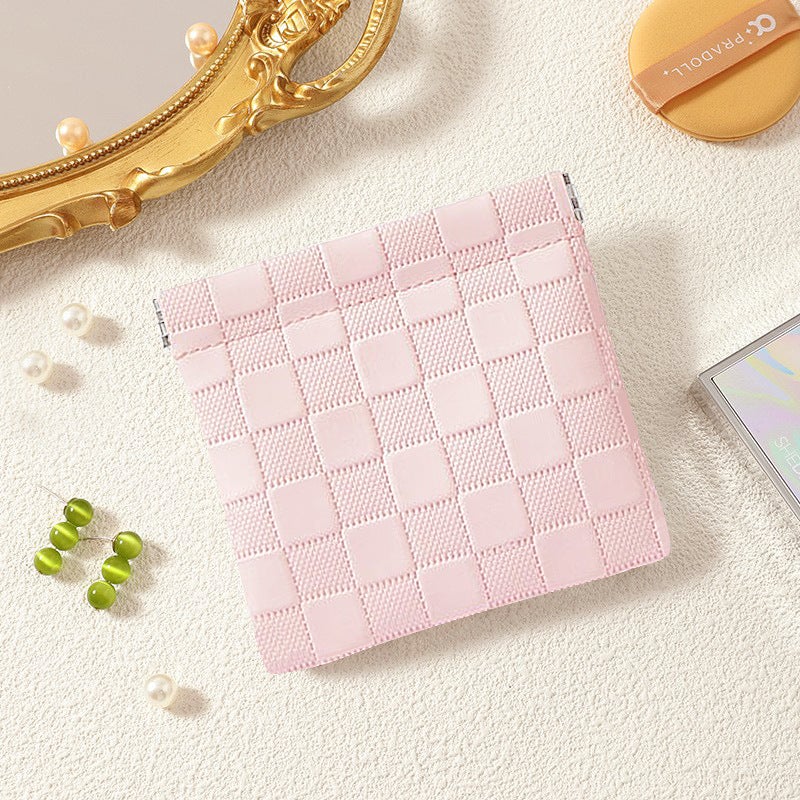 Checkerboard Automatic Closing Cosmetics Bag Portable Cosmetics Bag Waterproof And Dustproof Earphone Jewelry Storage Small Bag Cosmetic Bag - Image 2